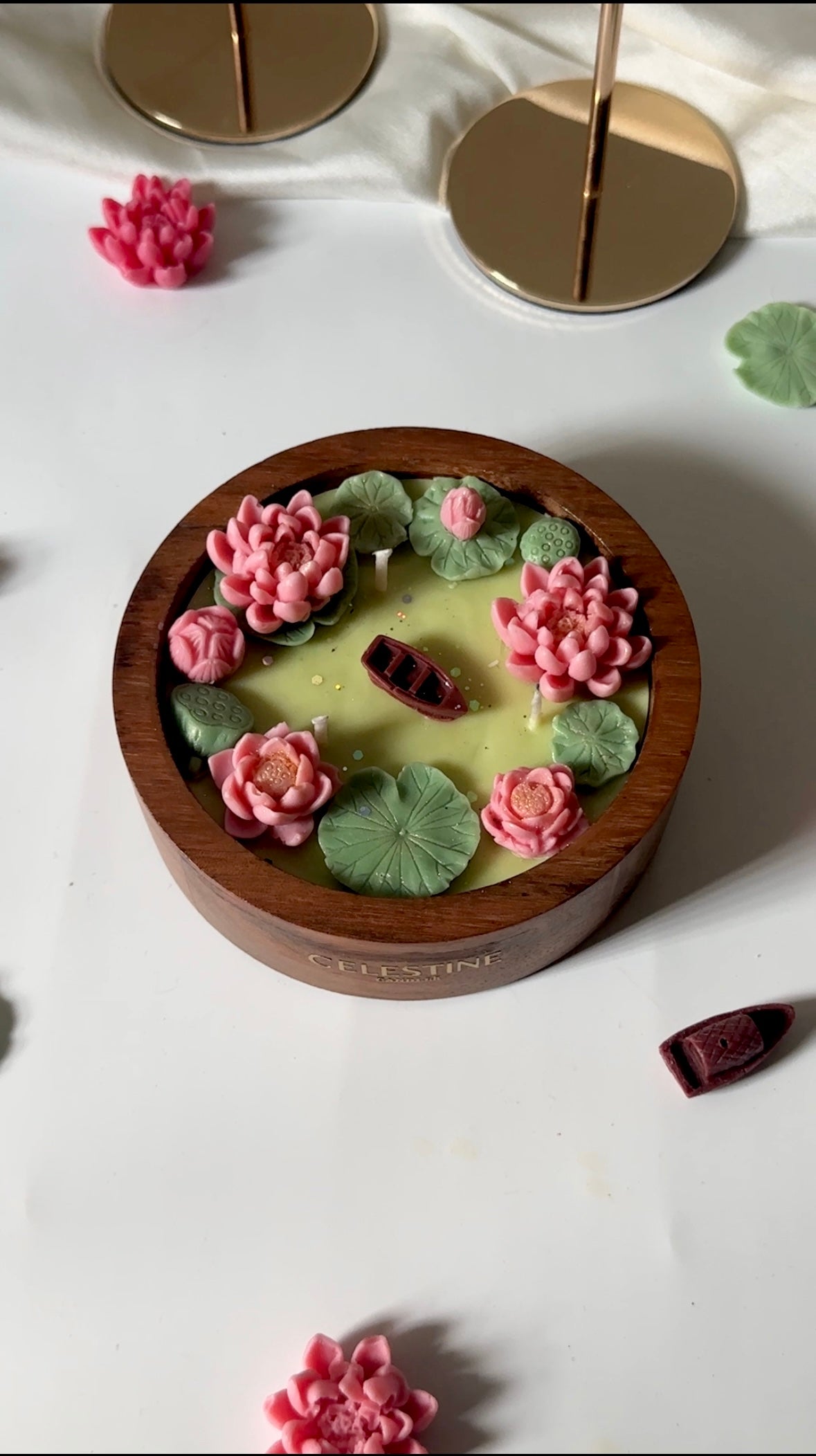 Wooden Lotus Pond Candle