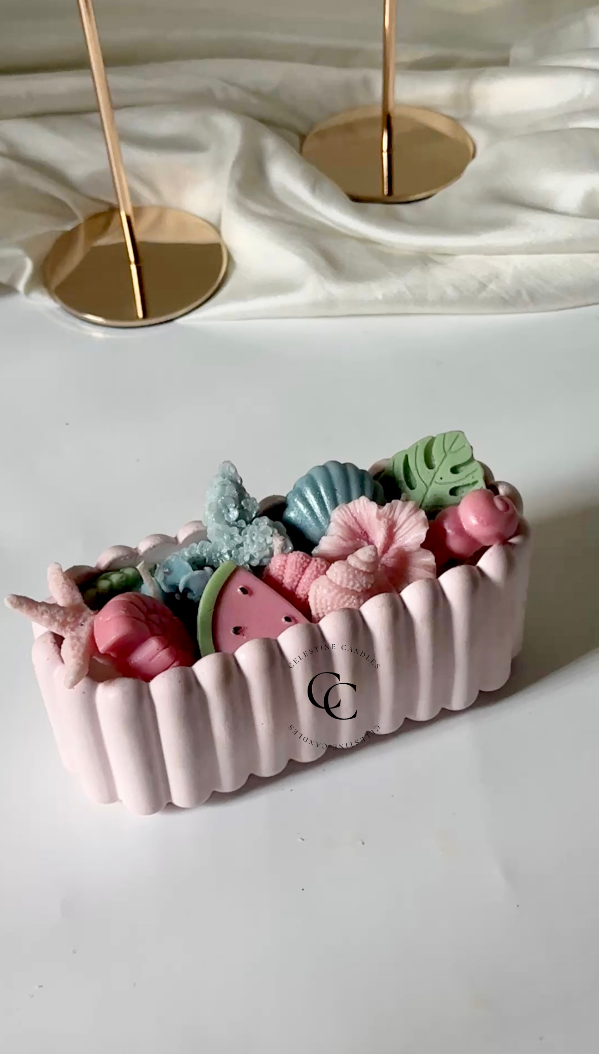 Pink Summer Theme Ribbed Concrete Jar Candle