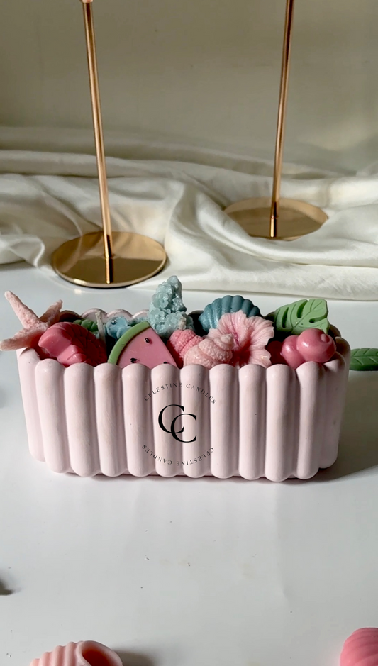 Pink Summer Theme Ribbed Concrete Jar Candle