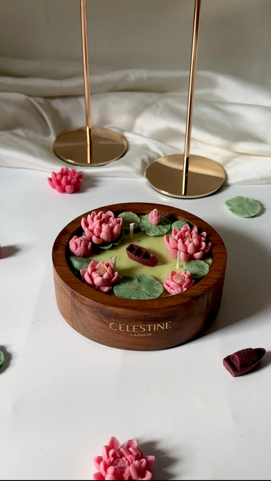 Wooden Lotus Pond Candle