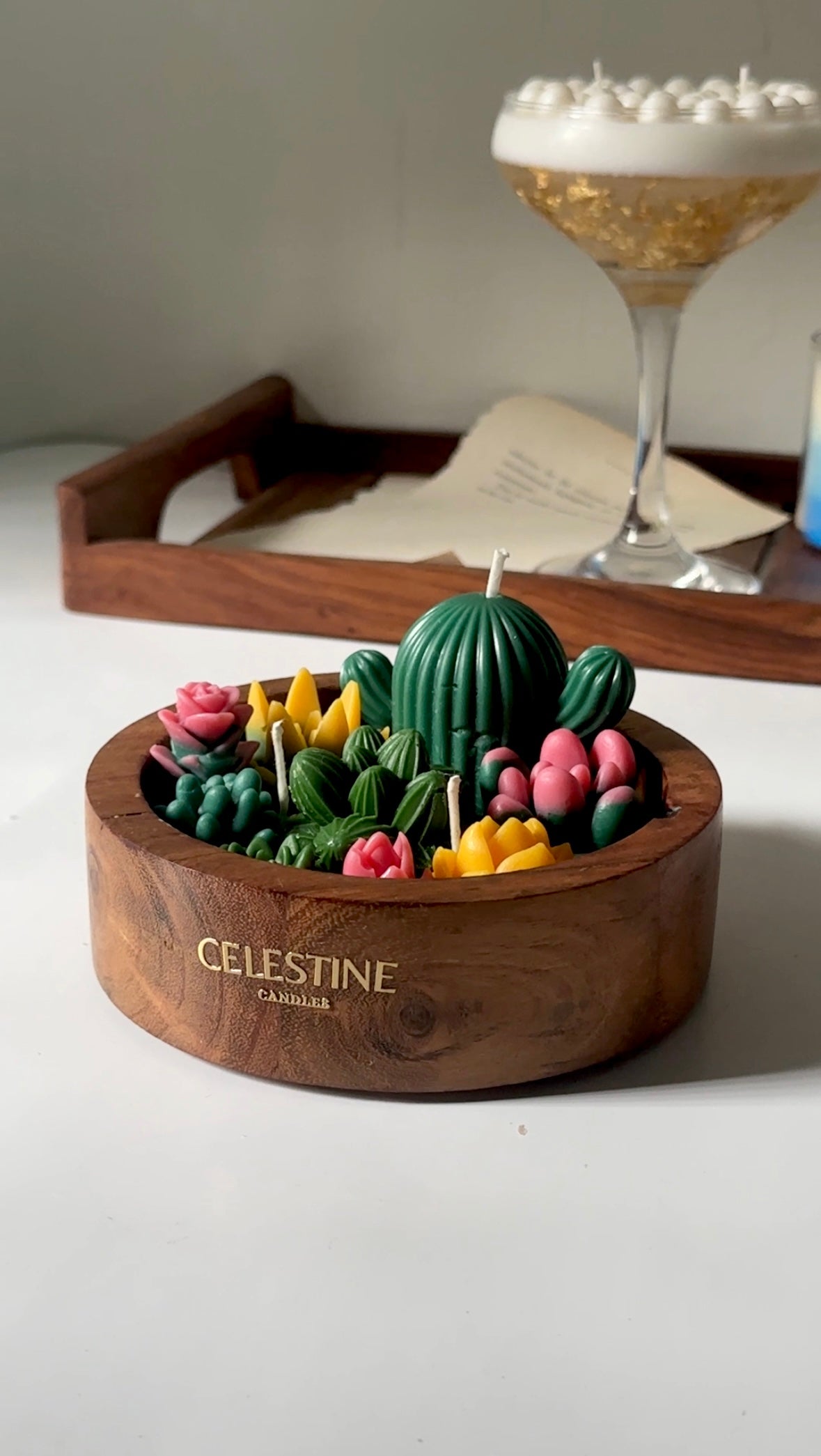 Wooden Succulent Candle