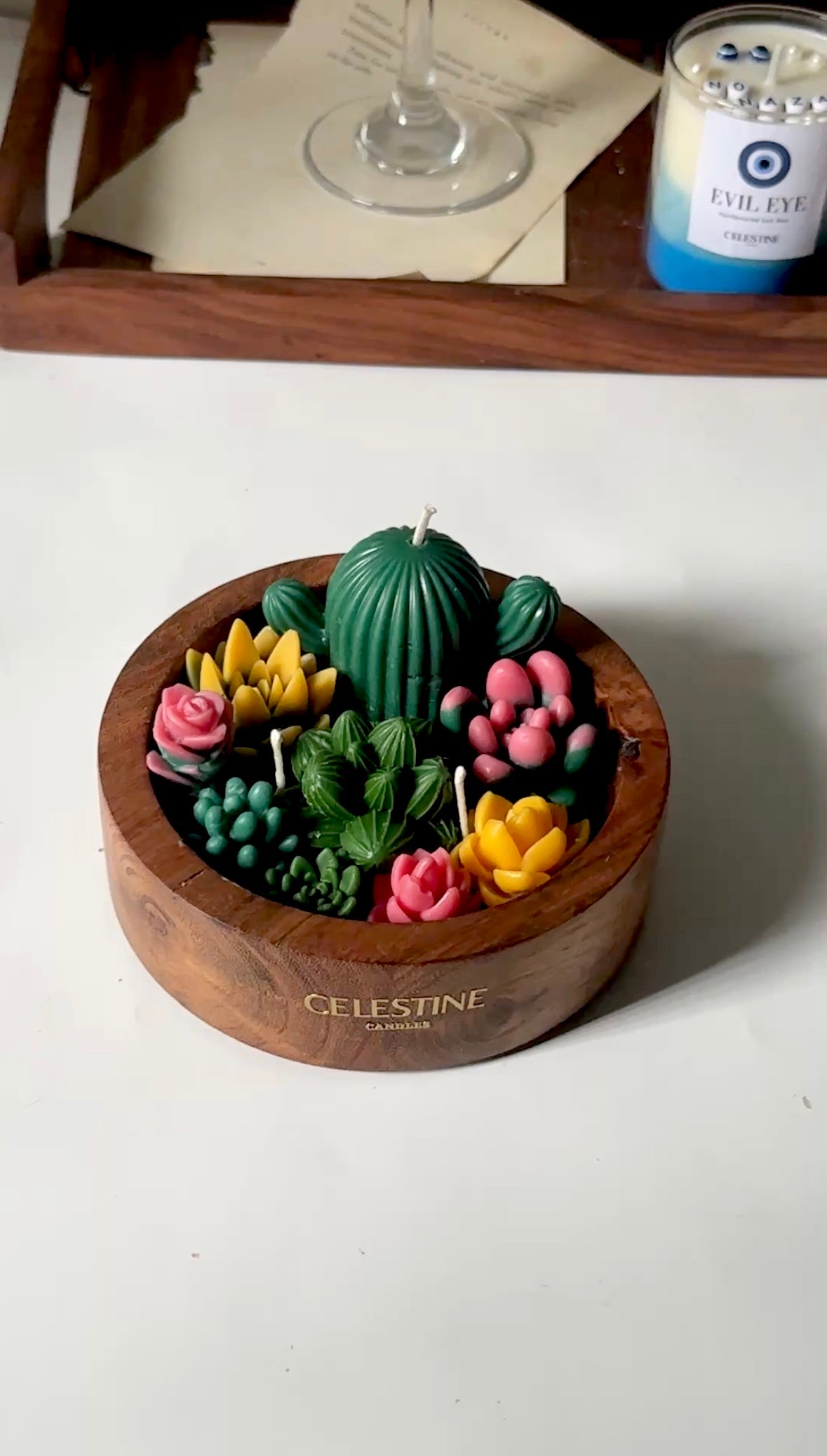Wooden Succulent Candle