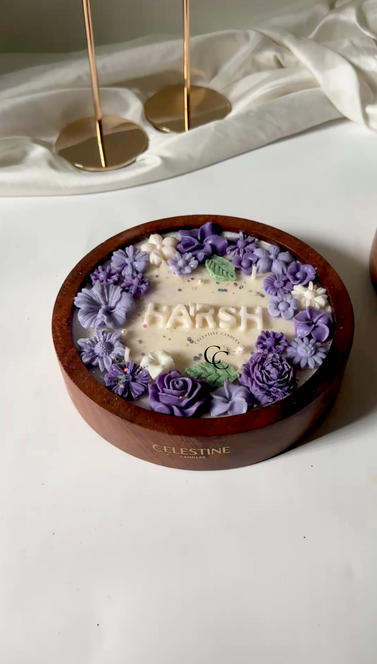 Personalised Wooden Bowl Floral Candle
