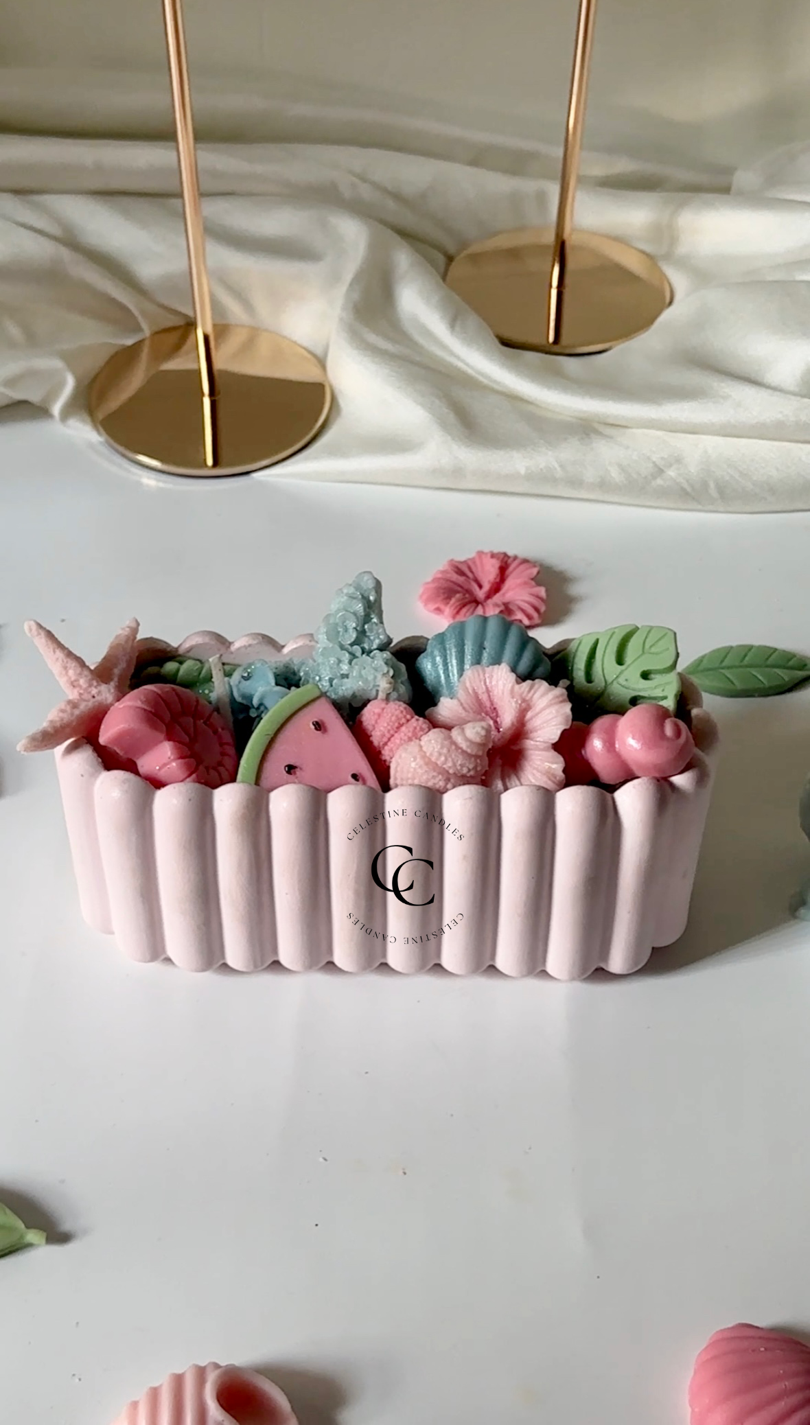 Pink Summer Theme Ribbed Concrete Jar Candle