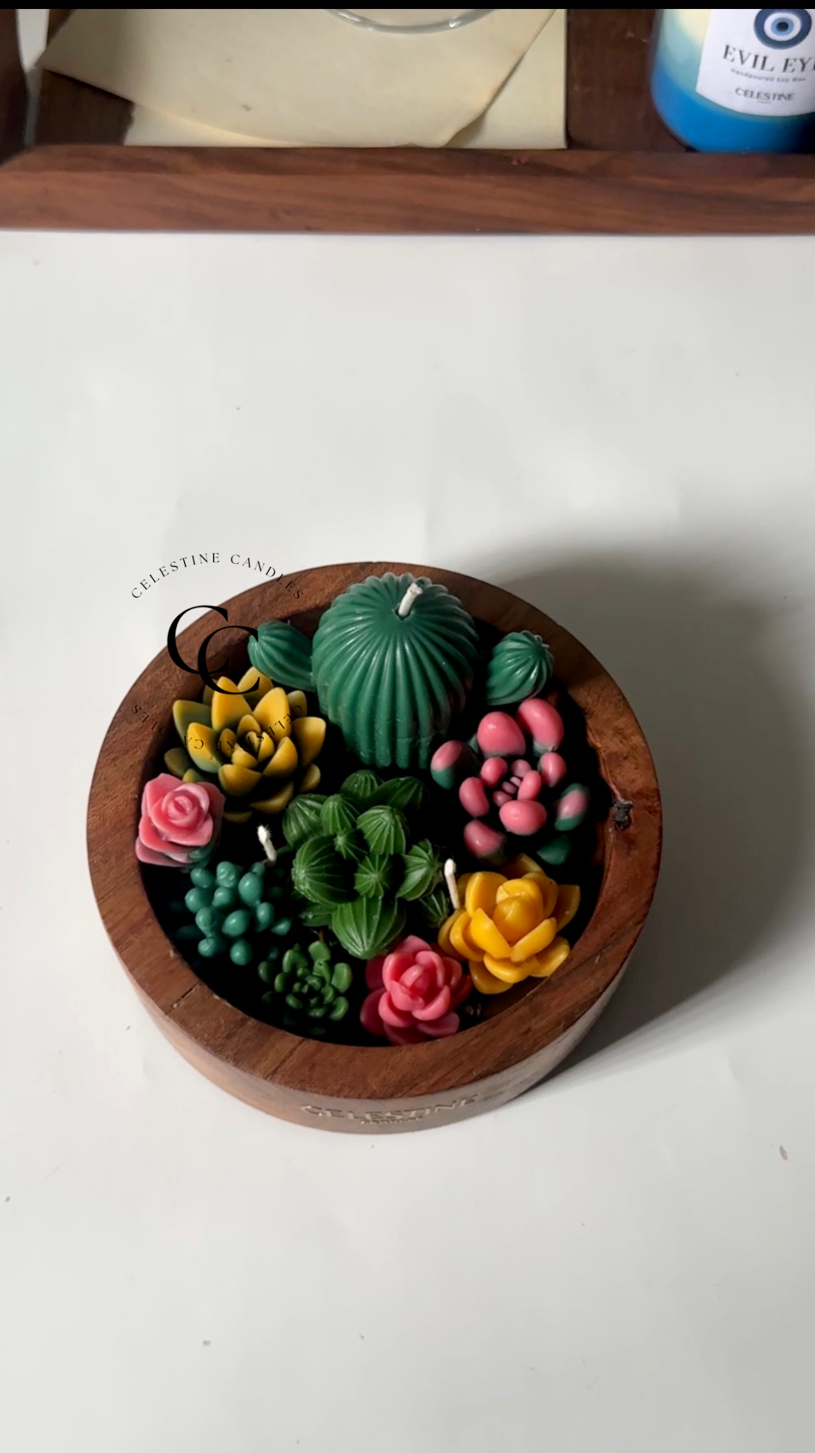 Wooden Succulent Candle