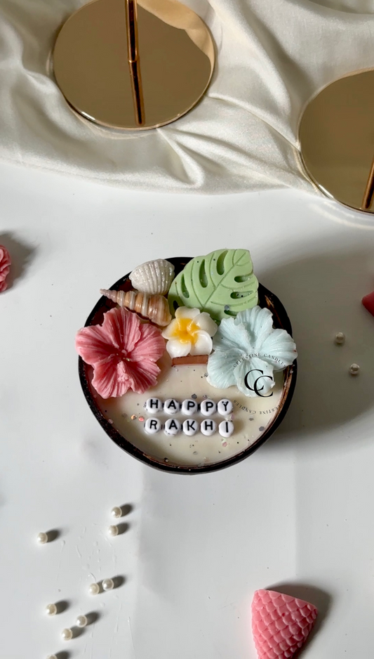 Personalised Summer Theme Coconut Shell Candle