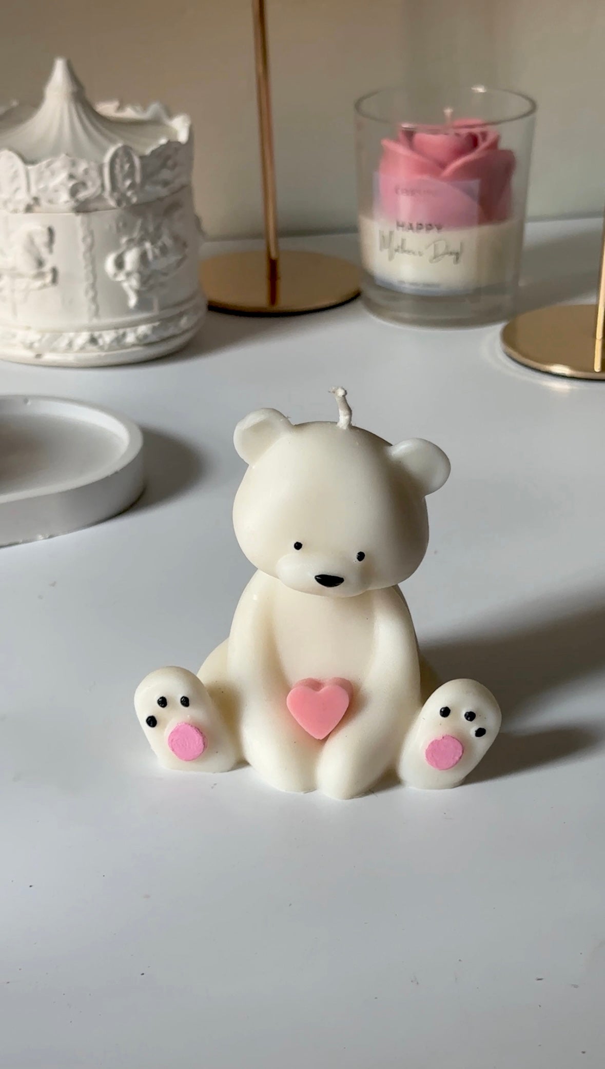 Teddy Bear with Heart Candle