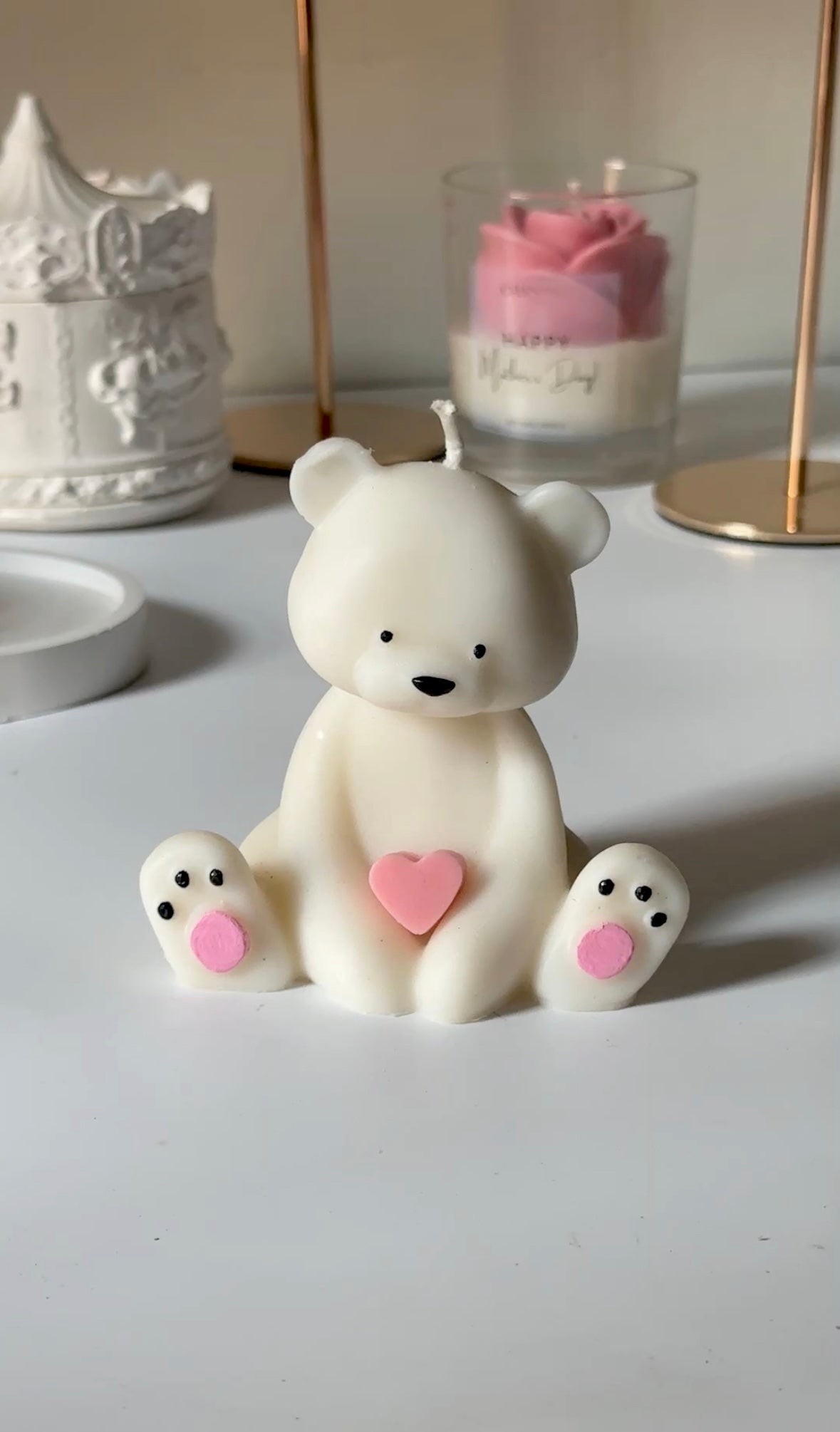 Teddy Bear with Heart Candle